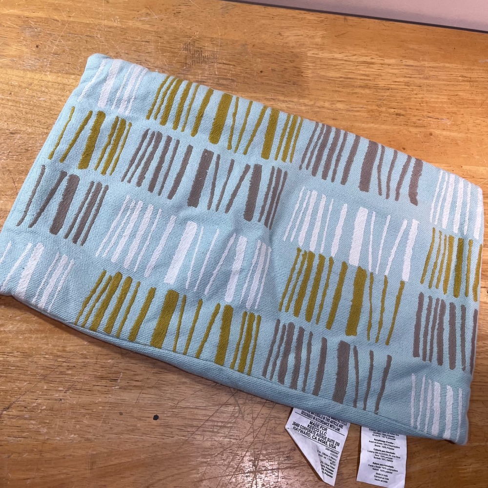 Waverly Lumbar Pillow Cover 14x22 Blue Mustard Vtg Style Embroidered Stripe